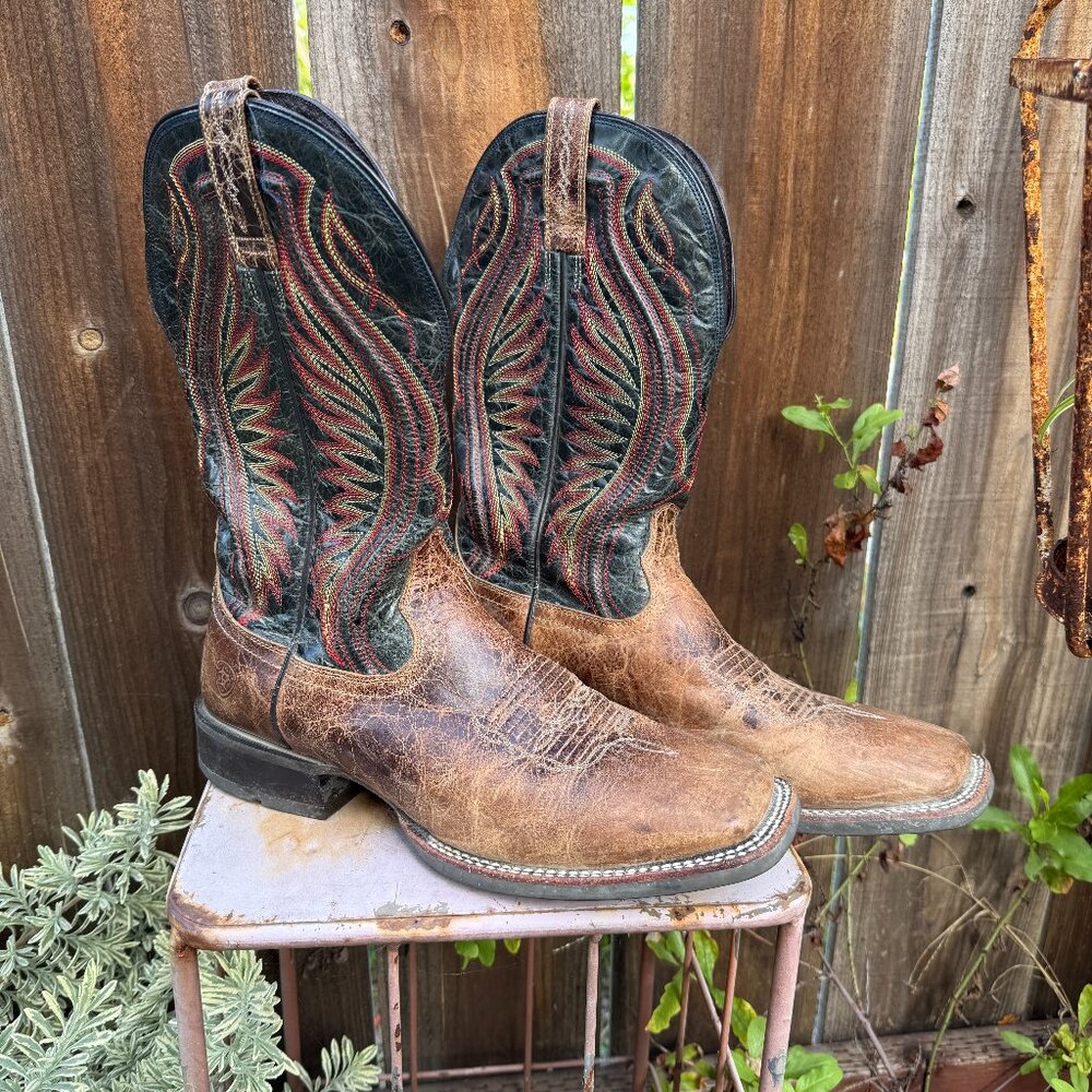 Ariat Mens Leather Cowboy Work Boots 12 Square Toe Western Rancher ATS 10016280